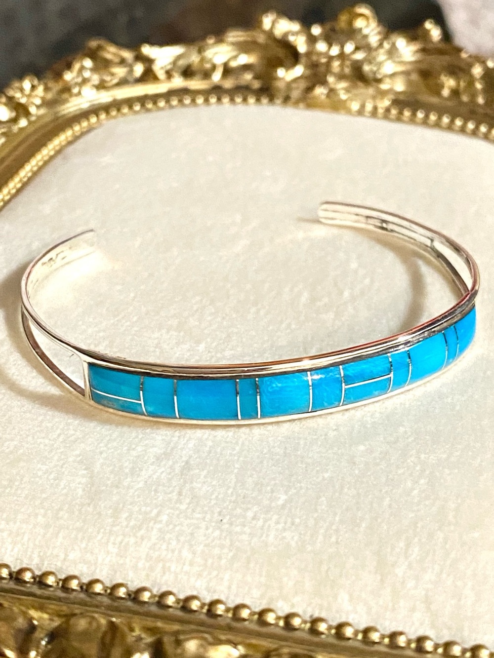 Sterling Silver Sleeping Beauty Turquoise Inlay Cuff Bracelet